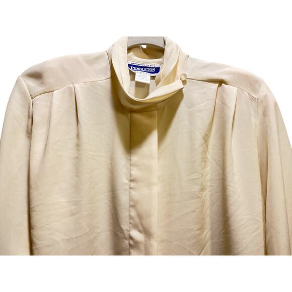 Vintage Pendelton Cream Mock Neck Button Blouse Size 10 - Picture 4 of 11